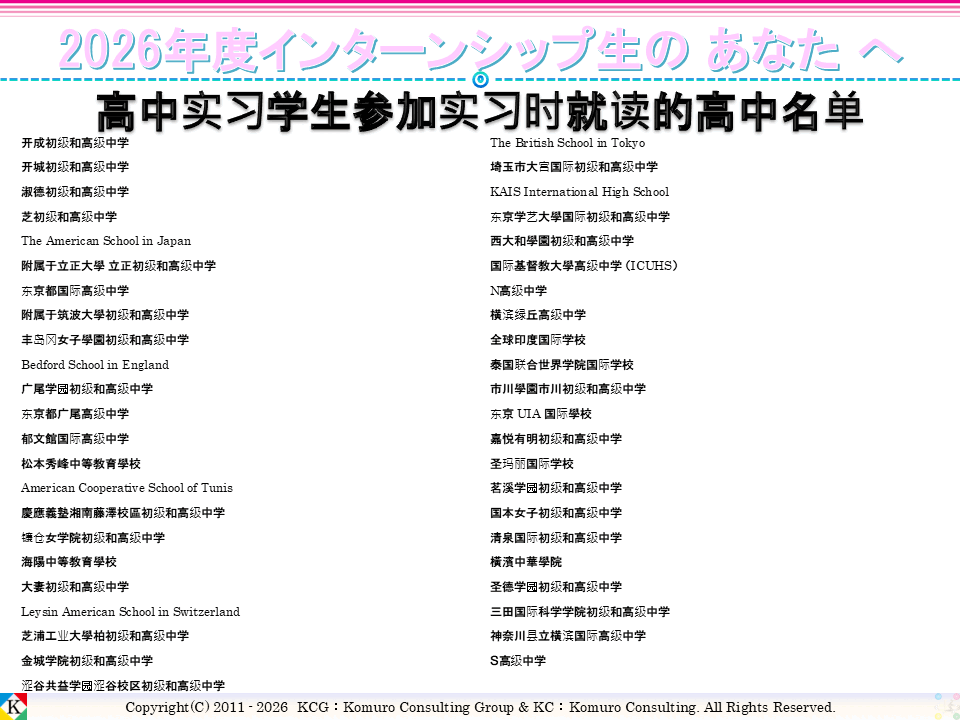 Komuro Consulting Group:High School List